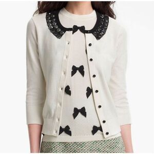 Kate Spade Kati silk cashmere jeweled S Peter Pan cardigan
